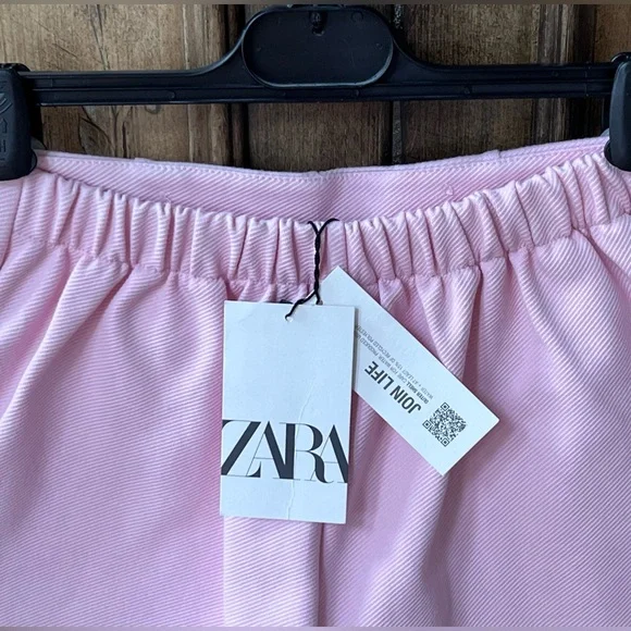 NWT Zara Girls Light Pink High Waist Retro Shorts Buttons Elastic Back 9 10 12 - Picture 6 of 11